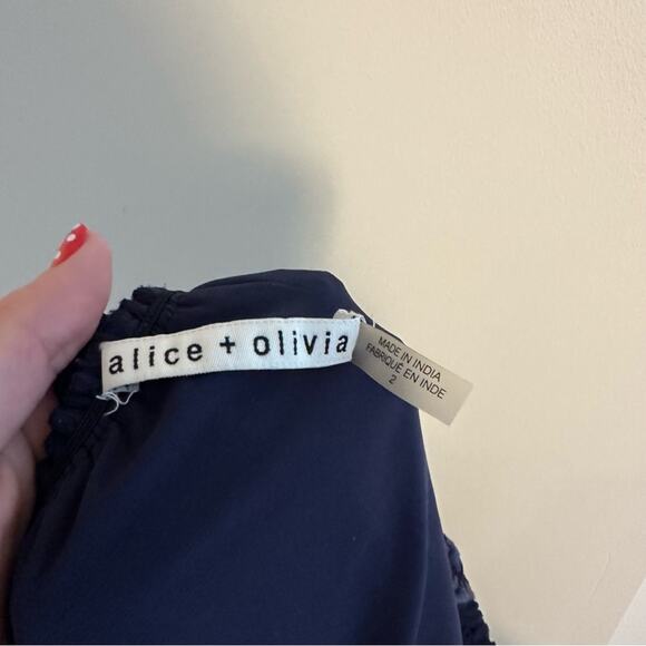 Alice + Olivia Navy Blue Floral Eyelet Embroidered Mini Dress 2 - Picture 12 of 12